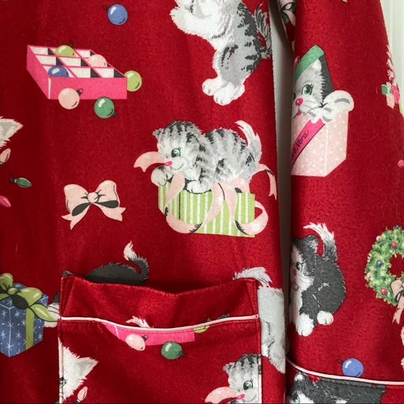 Nick & Nora Kittens Red Flannel Holiday Pajama Top Button Front - Picture 10 of 11